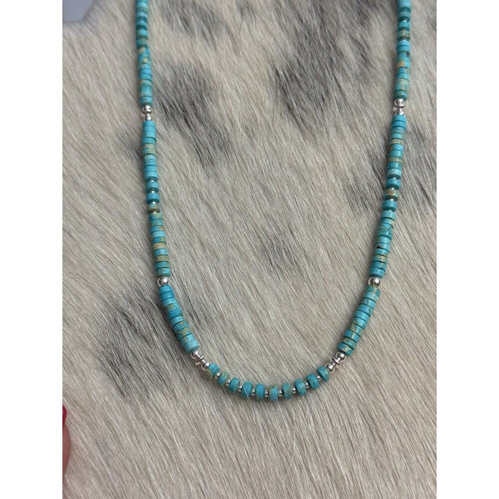 Native American Sterling Silver Navajo Pearl Blue Sea Jasper HEISHI Necklace 18” - Picture 4 of 12